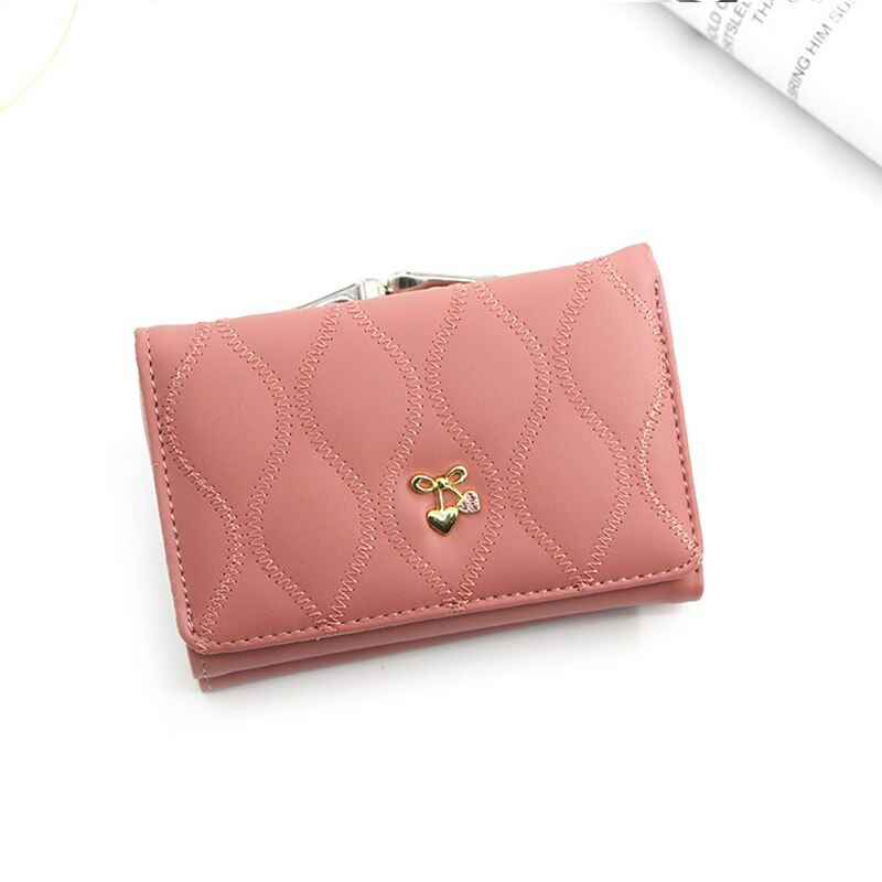 Mini Lederen Portemonnee Vrouwen Dame Korte Coin Pouch vrouwen Purse Leuke Cherry Kleine Verandering Portemonnees Coin Bag 3 fold Portemonnee