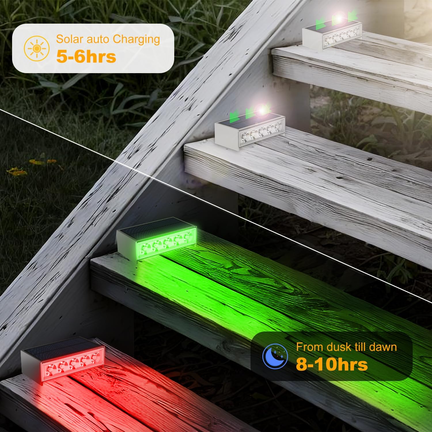 Lampy Solarne RGB na Schody - 4/6 szt. - Wodoodporne IP55 - Dekoracja Ogrodu, Tarasu, Ścieżki