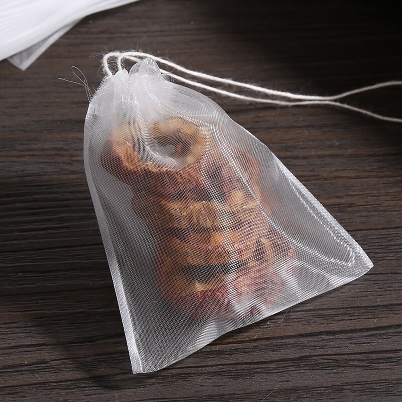 transparent Teebeutel leer Tee Taschen Nylon Tee Filter Taschen für Gewürz Kraut verlieren Lebensmittel Einweg Tee taschen mit Schnur Heilen dichtung