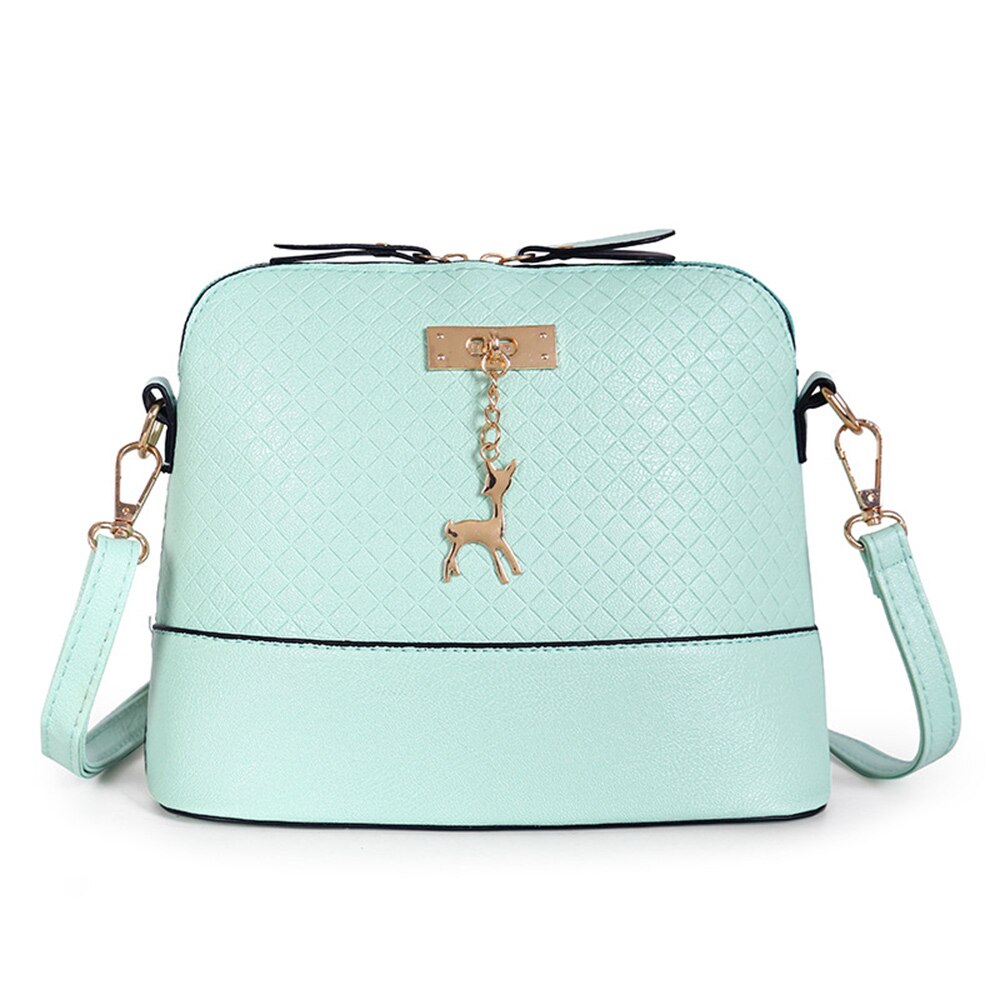 Pu læder kvinder skuldertasker kvindelige pung hjorte vedhæng håndtasker pige mini crossbody tasker vintage lille mini flap bolsoer: Grøn
