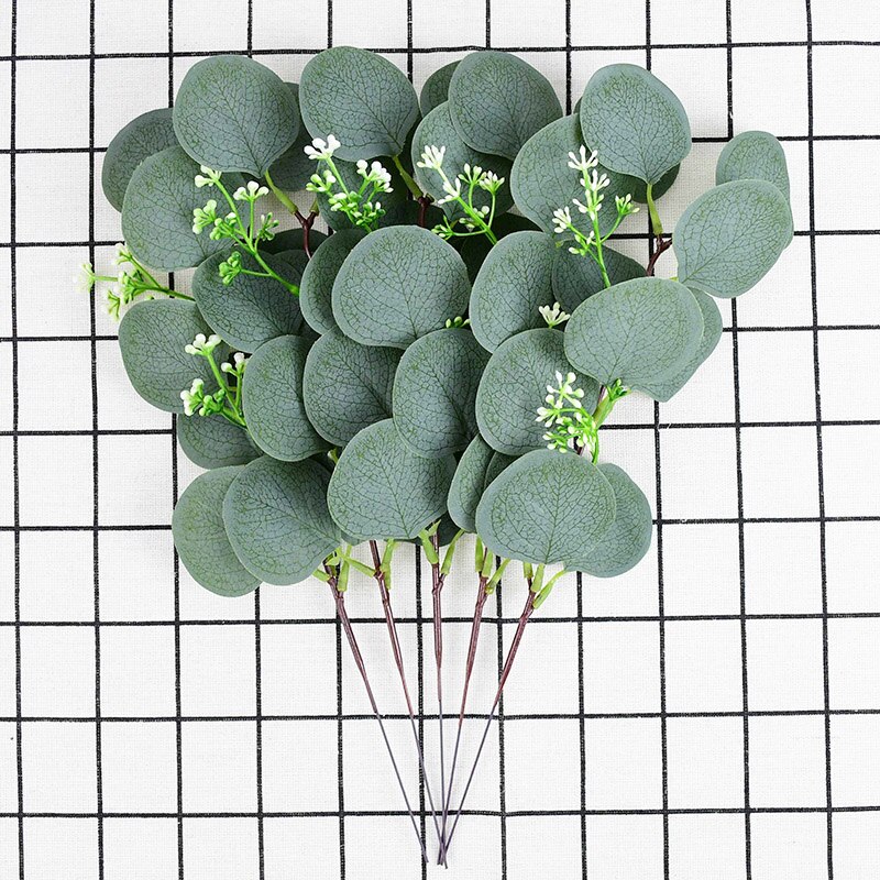 Silk Simulation Eucalipto Stems Artificial Eucalyptus Leaf Plants DIY Bridal Bouquet Bride To Be Wedding Greenery Decorations