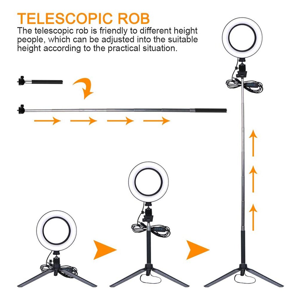 USB LED Selfie Ring Light Dimmable Camera Phone Video Photography Lighting w/ Tripod Brightness adjustable for Makeup LiveStream