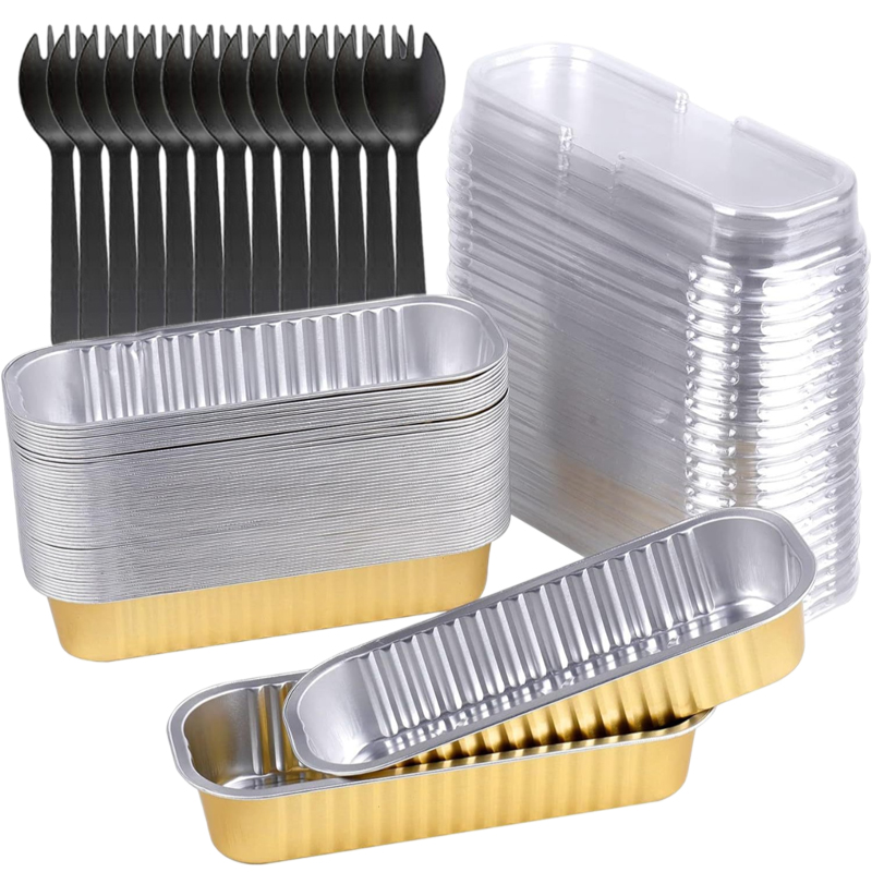 50 teile/satz Aluminium folie Kuchen form mit Deckel & Gabel Mini Backformen hitze beständige Brot Muffin Kuchen behälter Küchengeräte