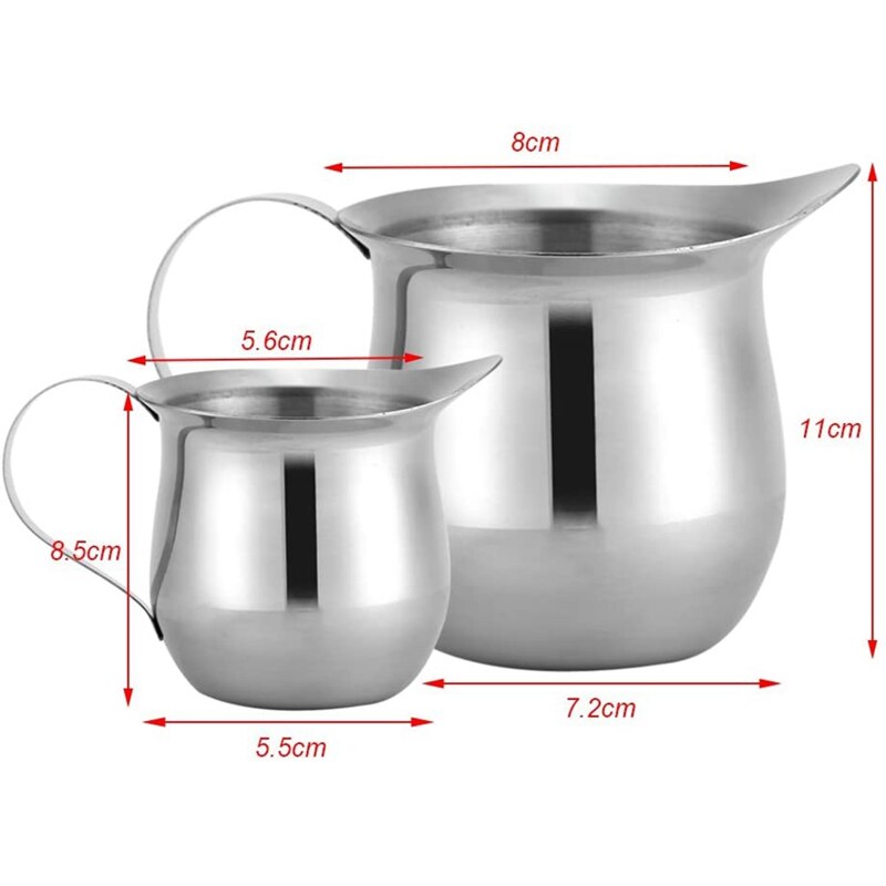 Milk Frothing Pitcher Cup 240Ml And 90Ml, Mirror Finish Stainless Steel Kitchen Cup, Wide Mouth With Pouring Spout