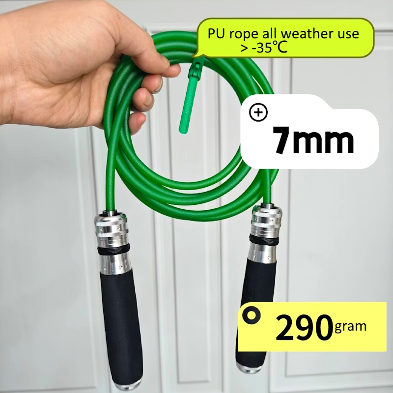 7 mm dickes schweres Springseil aus PVC + PU-Schnurmaterial, Schwamm-Al-Metallgriff, Lagerbier, Fitness-Hiit-Springseil, Springseil: Grün