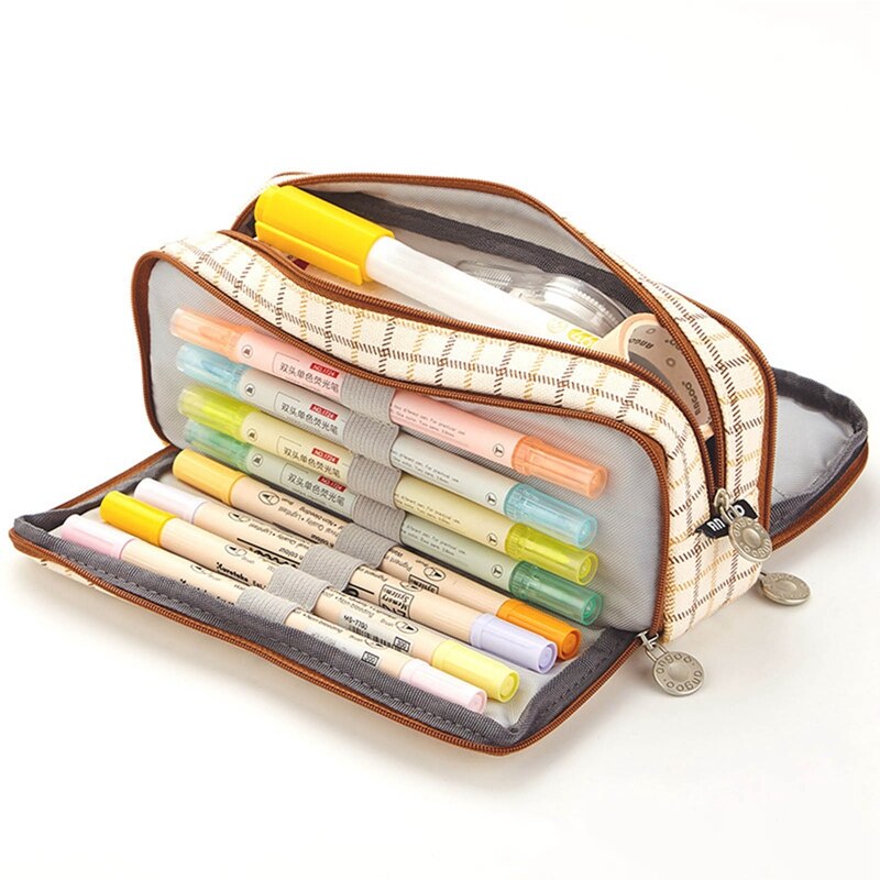 Solid Pencil Bag Multi Layer Big Large Capacity Pencil Pouch Pencil Case Girl School Supplies School Stationery