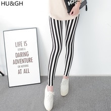 Negro y blanco Vertical rayas impresas mujeres Leggings Casual elasticidad tobillo-longitud pantalón Mujer Fitnes Legging