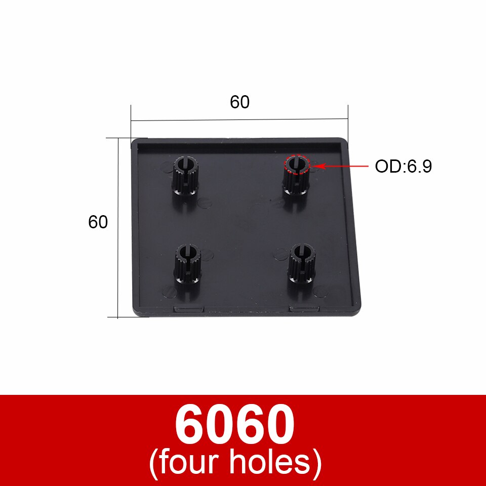 Plaque de couverture de capuchon d&#39;extrémité, profilé aluminium en Nylon noir pour Extrusion d&#39;aluminium EU /2040/3030/4040/4080/4545/5050/6060/100100 10 pièces: 6060(four holes)