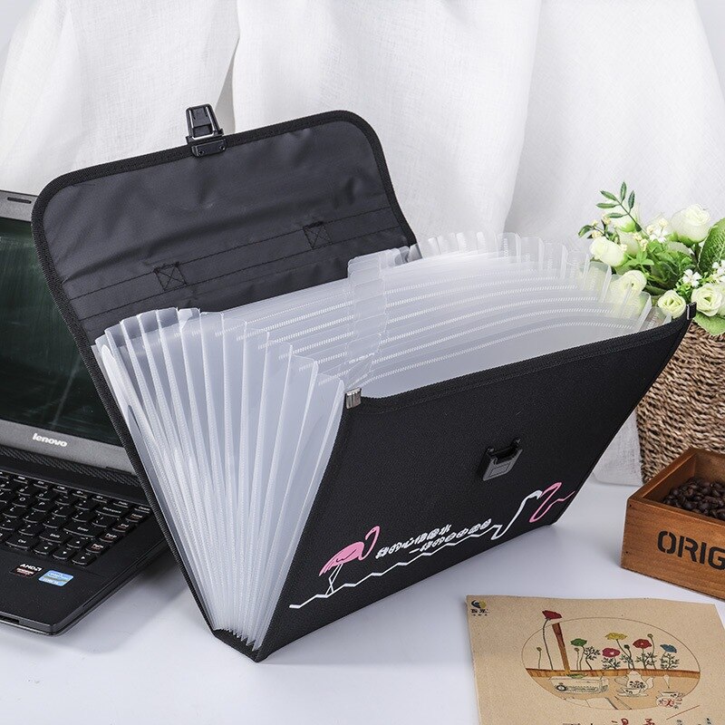 A4 File Folder Cute Flamingo Expanding Wallet Box 13 Layers Document Bag Large Storage Filing Products Fichario Padfolio Case
