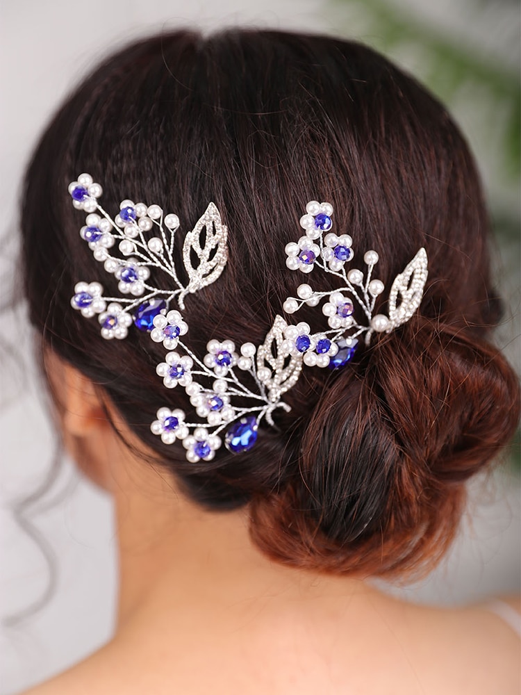 Pasador de pelo azul Vintage para mujer, joyería con cabeza de flor, peinados de novia para , joyas, accesorios para el cabello de boda para mujer