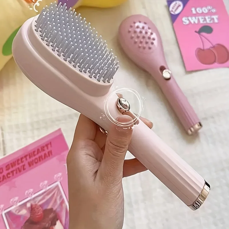 Zelfreinigende haarborstel voor vrouwen, intrekbare haarborstel, schoon te maken, antistatische massageborstel, roterende telescopische structuur