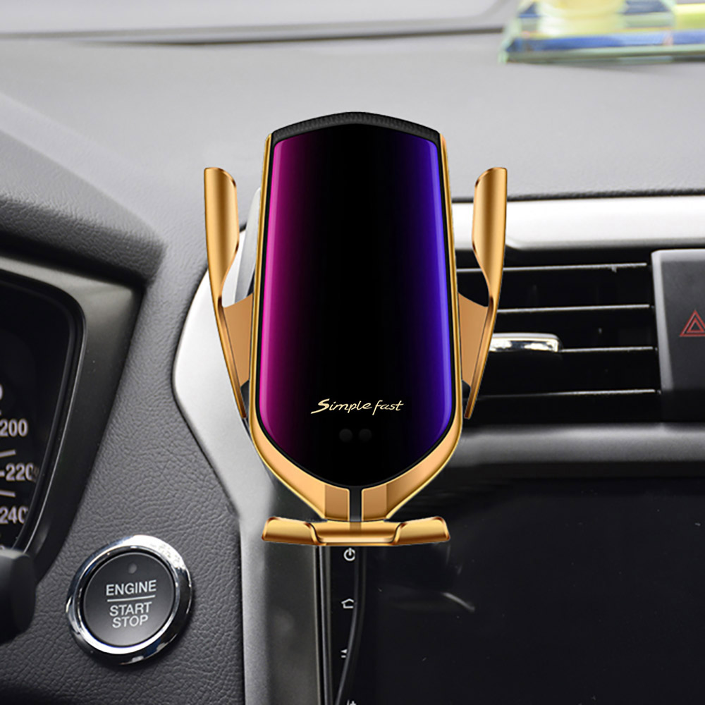 Cargador de coche inalámbrico Qi, soporte de teléfono automático para salida de aire, soporte de montaje de teléfono para iPhone 11 Pro XS XR X 8 Samsung S10 S9 S8 Note 10 9: Air Vent Gold