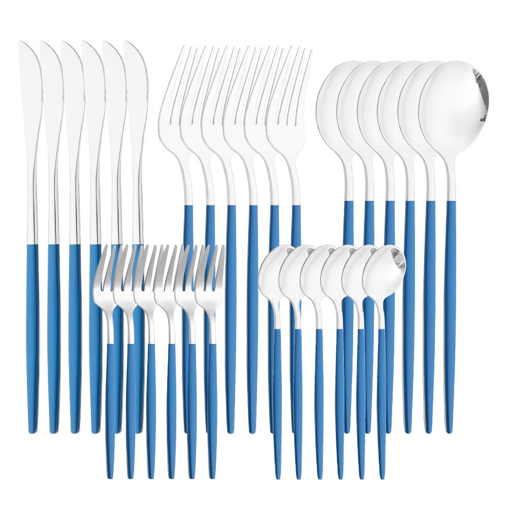 Lidafish 30 sztuk ze stalowa zastawa stołowa zestaw kuchnia luksusowe obiadowy zestaw noży widelec łyżka sztućce obiadowe zestaw: 30pcs-Blue silver