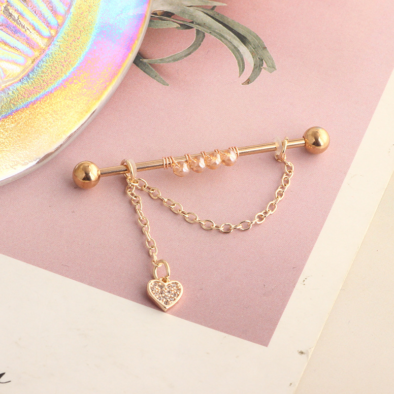 Pendientes largos con barra para Piercing Industrial de acero quirúrgico, barra de andamio de cadena, pendiente de cartílago de la oreja, joyería corporal de tendencia, 1 ud.