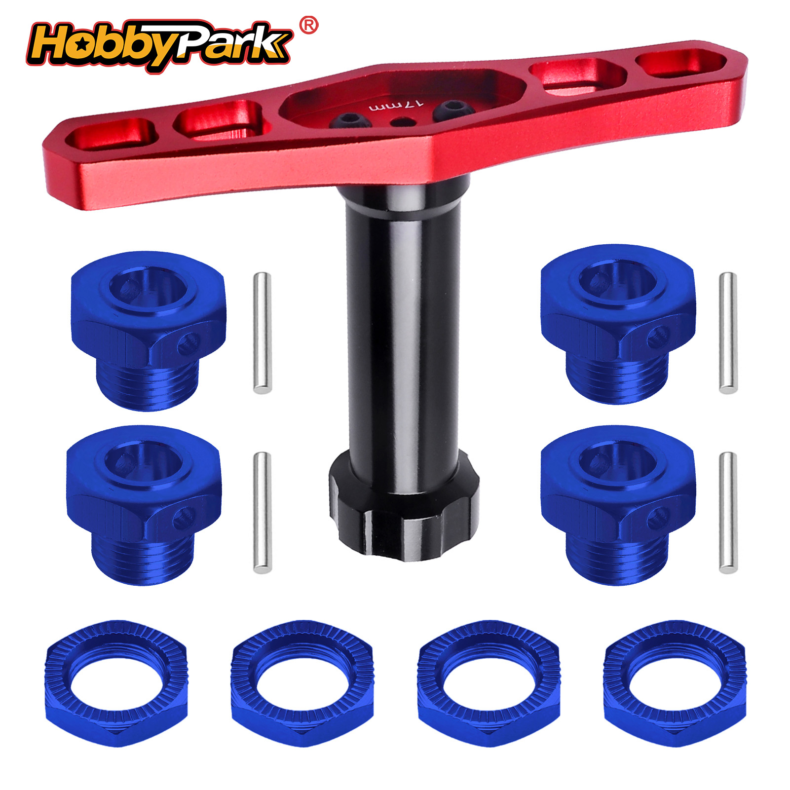 HobbyPark 17mm Aluminum Hex Wheel Hubs & Nuts W/Wrench for RC Traxxas E-Revo, Revo 3.3, E-Maxx, Summit