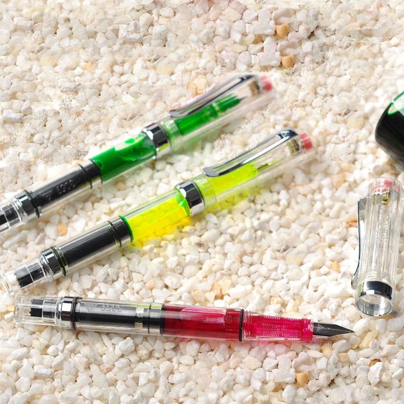 Pluma transparente de plástico para caligrafía para práctica estudiantil, punta con capucha de 0,5mm y Punta de 0,38mm, útiles escolares con tinta de Color: Juego de bolígrafos