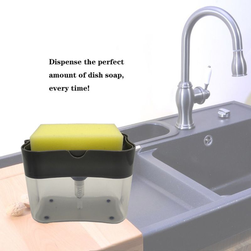Liquid Soap Pump Dispenser with Sponge Holder Cleaning Container Manual Press Soap Organizer Kitchen Cleaner Tool Home