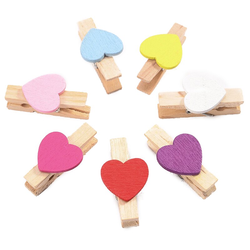 100 Mini Houten Hart Pinnen Fotopapier Clip Wedding Decor Craft (Gemengde)