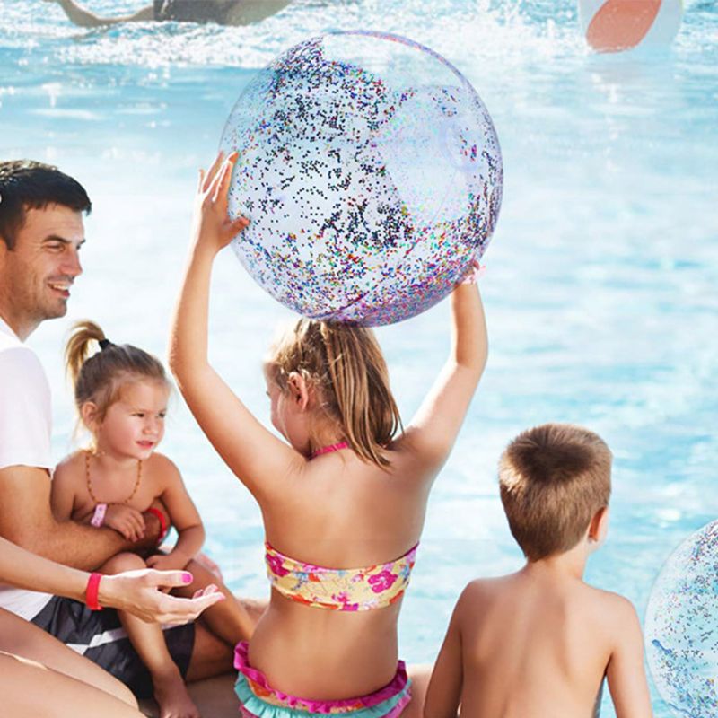transparent Pailletten Aufblasbare Strand Ball Jumbo Schwimmbad Spielzeug Konfetti funkeln Klar