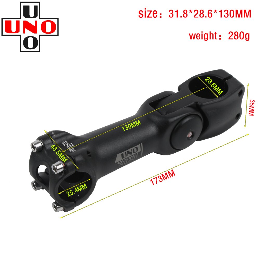 UNO Aluminium Adjustable Bike Stem Riser 25.4/31.8mm Handlebar 90mm 110mm 120MM 130MM Stem for MTB Road City Bike Bicycle part: 25.4x130MM Black