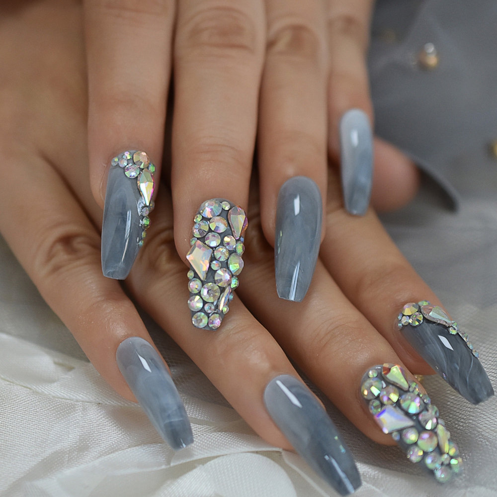 Faux Ongles en marbre, pré-conçus, pré-conçus, Ongles de luxe Extra longs en forme de cercueil, accessoires de décoration pour fêtes et mariage