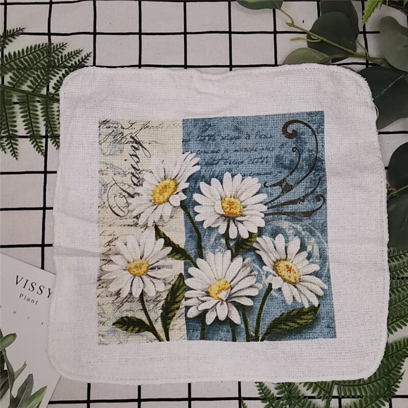 1Pc Small 20x20cm Cotton Terry Printed European American Pastoral Flowers Absorbent Kitchen Square Towel: Style 12