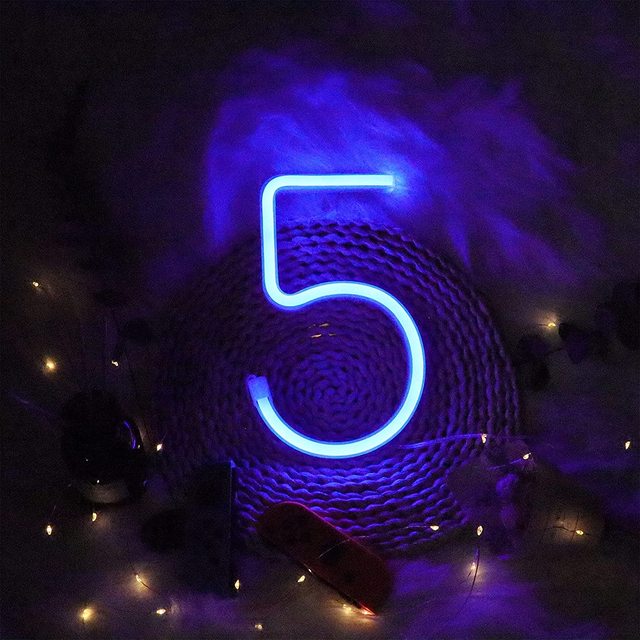 LED Neon- Zahlen Licht USB Batterien Zeichen für Nacht Helle Lampe Heimat Zauberstab Dekor Geburtstag Hochzeit Party Weihnachten Zimmer Dekoration: 5
