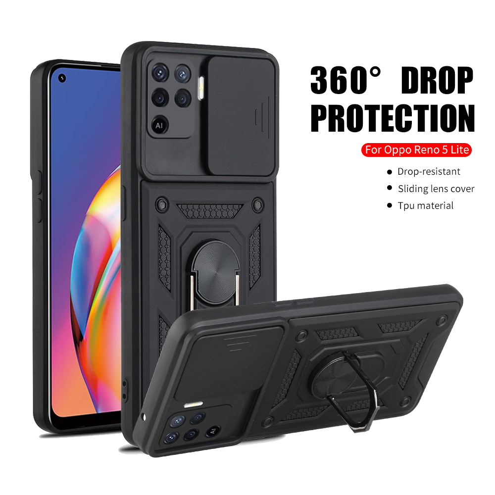Armor metal case for oppo reno 5 lite 5 6 5g f-ringhållare med stativ fodral för reno 4 reno 4 lite 5f push-pull-skal