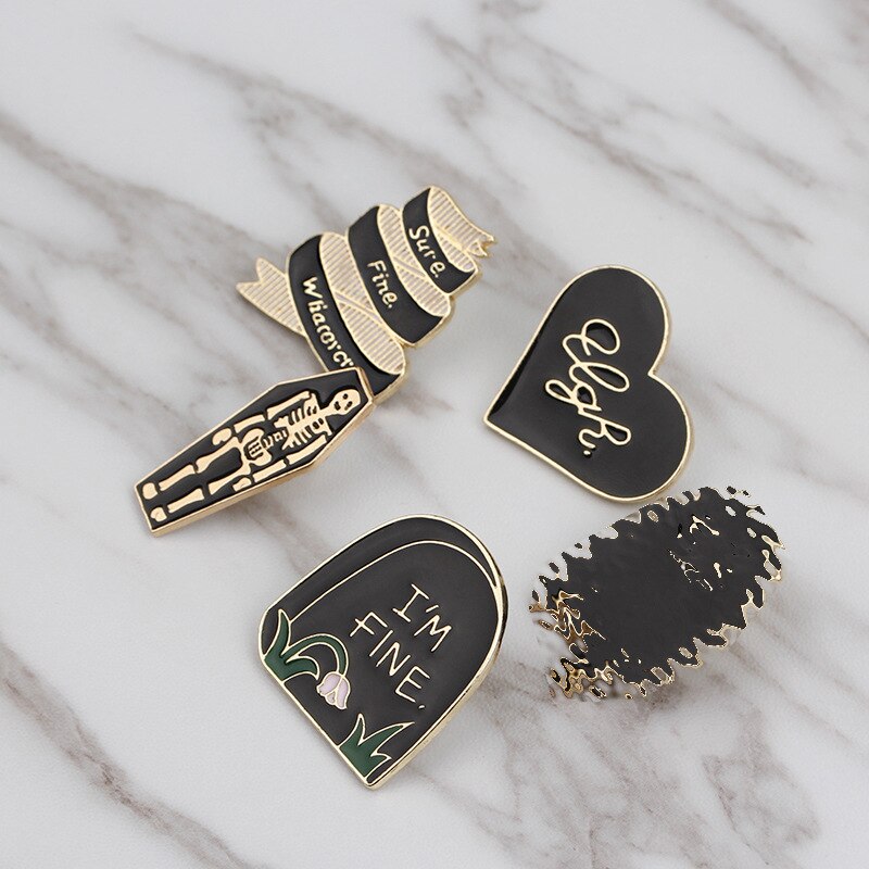 Unsex Emaille Pin Gespenst Skelett Fisch Tank Schädel Abzeichen Brosche Tasche Denim Hemd Revers Pin Gothic Punk Katze Schmuck