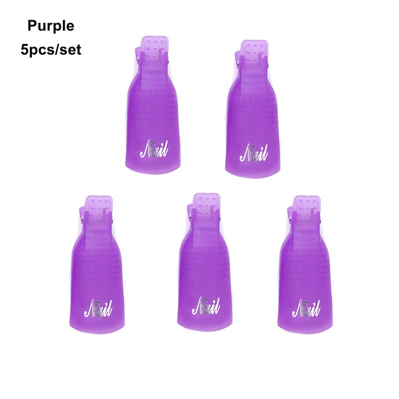 5Pcs/set Nail Polish Remover Wraps Plastic Soak Off Cap Purple Clip Nail Foot Toe UV Gel Polish Remover Nail Art Tools: Purple