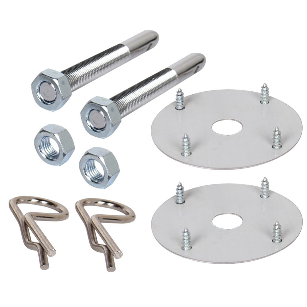 Carbole 7/16" 1016 Stainless Steel Chrome Mount Hood Pin Pins Plate Lock Clip Kit Universal