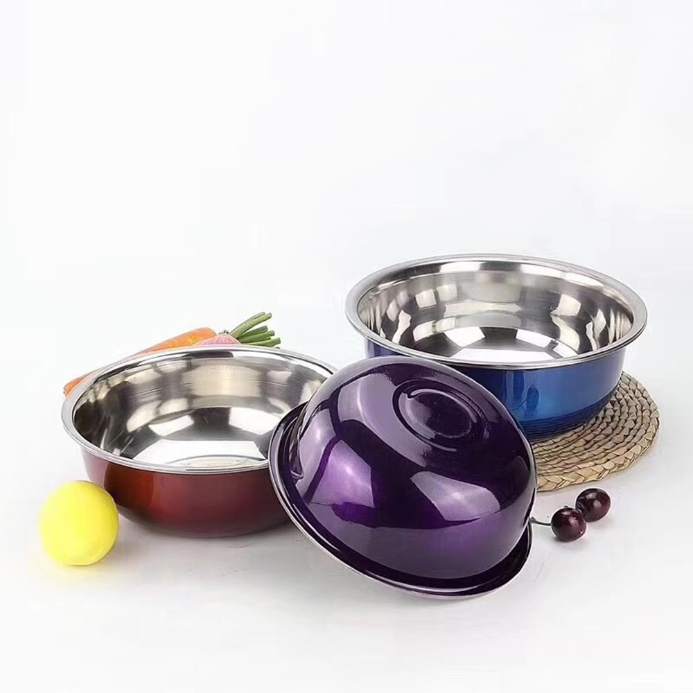 3Pcs Colorful Stainless Steel Mixing Salad Basin Baking Mixer Cookingware Fruit Storage Food Container