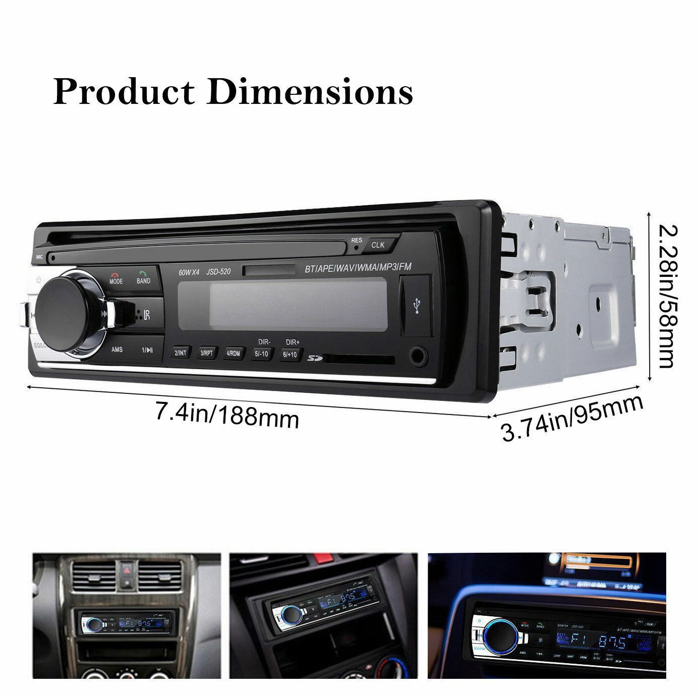 Radio FM estéreo para coche, reproductor MP3, unidad principal de salpicadero, Bluetooth, SD, FM, Aux, receptor de entrada, reproductor Multimedia, 12V, 1 Din