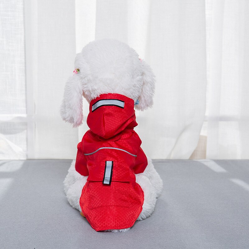Pet Dog Hooded Raincoat With Pockets Reflective Two-legged Waterproof Coat Double-layered Hooded Jacket Puppy Dogs Clothing