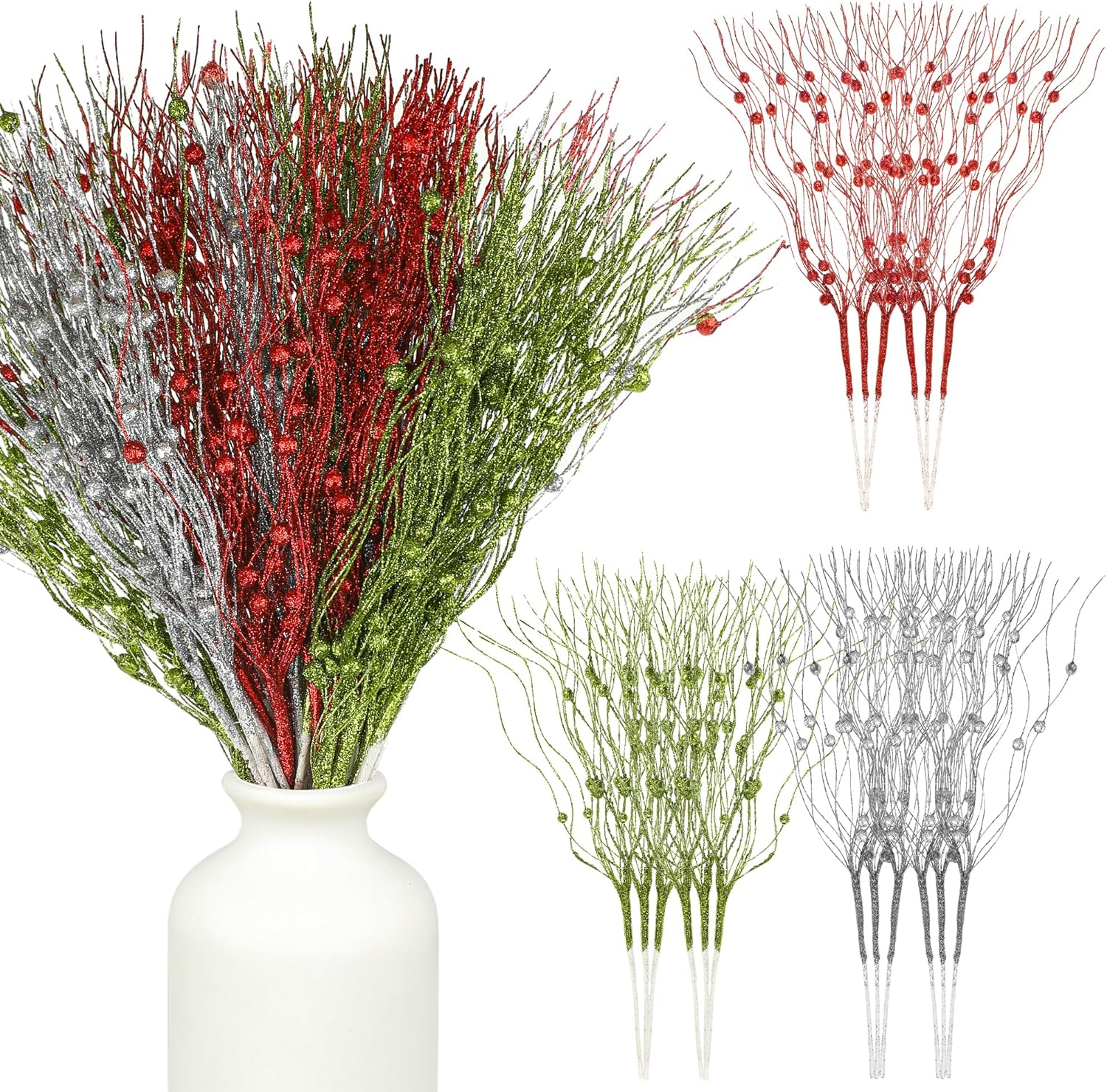 15 stuks kerstversiering glitter bessen kunstbloemen boeket kerstboom ornamenten voor thuis nieuwjaar navidad cadeau decor