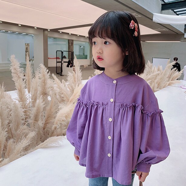 Haloumoning Meisjes T-shirt met lange mouwen en ronde hals Tops Kinderen Effen Schattig Langmouwshirt Casual Basic Bovenstuk 5-14 Jaar, lila, 11-12 Jaar
