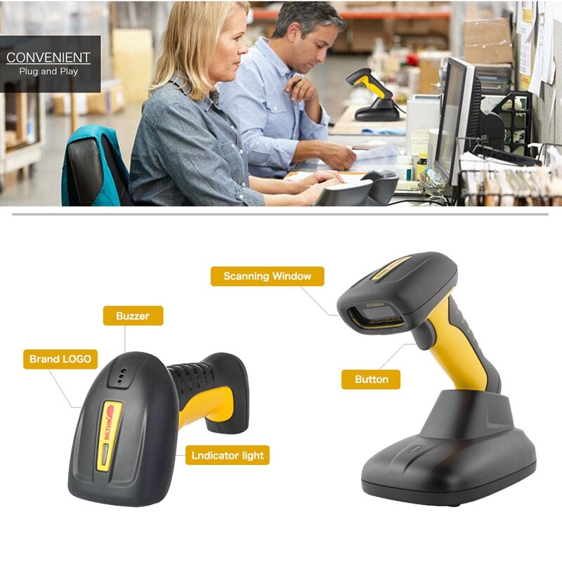 NETUM 1D Bluetooth Barocde Scanner sans fil lecteur de codes à barres lecteur de codes à barres pour entrepôt avec support de chargeur