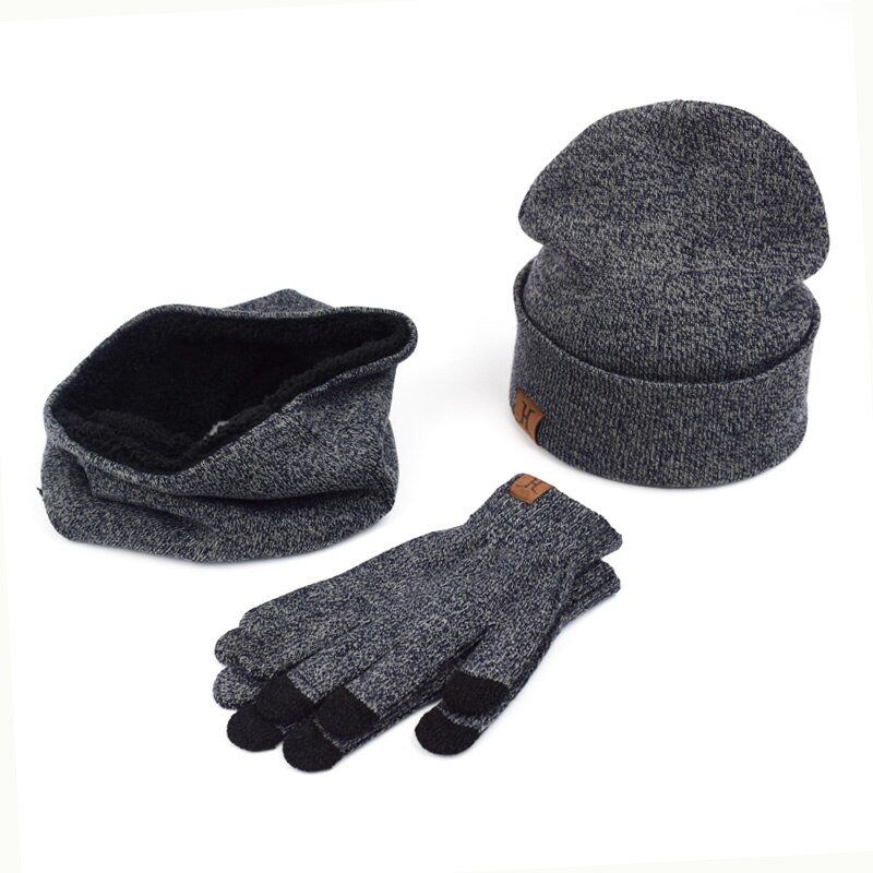 Et sæt mænd kvinder vinter hatte tørklæder handsker bomuld strikket hat tørklæde sæt til mandlige kvindelige vinter tilbehør 3 stykker hat tørklæde: Flåde