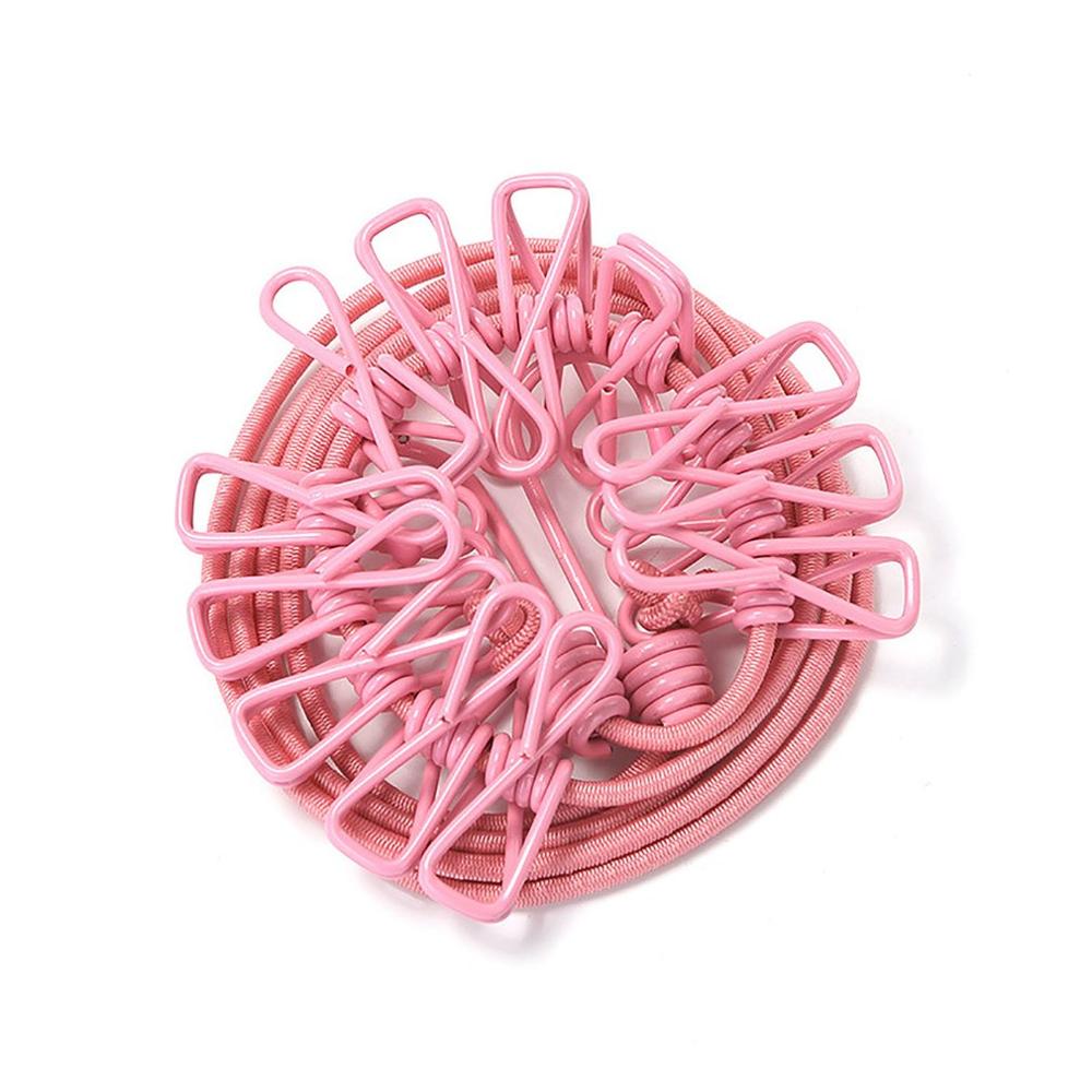 Tendedero portátil Extensible de viaje para exteriores, tendedero a prueba de viento, colgador de secado de ropa, cuerda colgante, 12 Clips, 1,8-3,5 M: Rosa