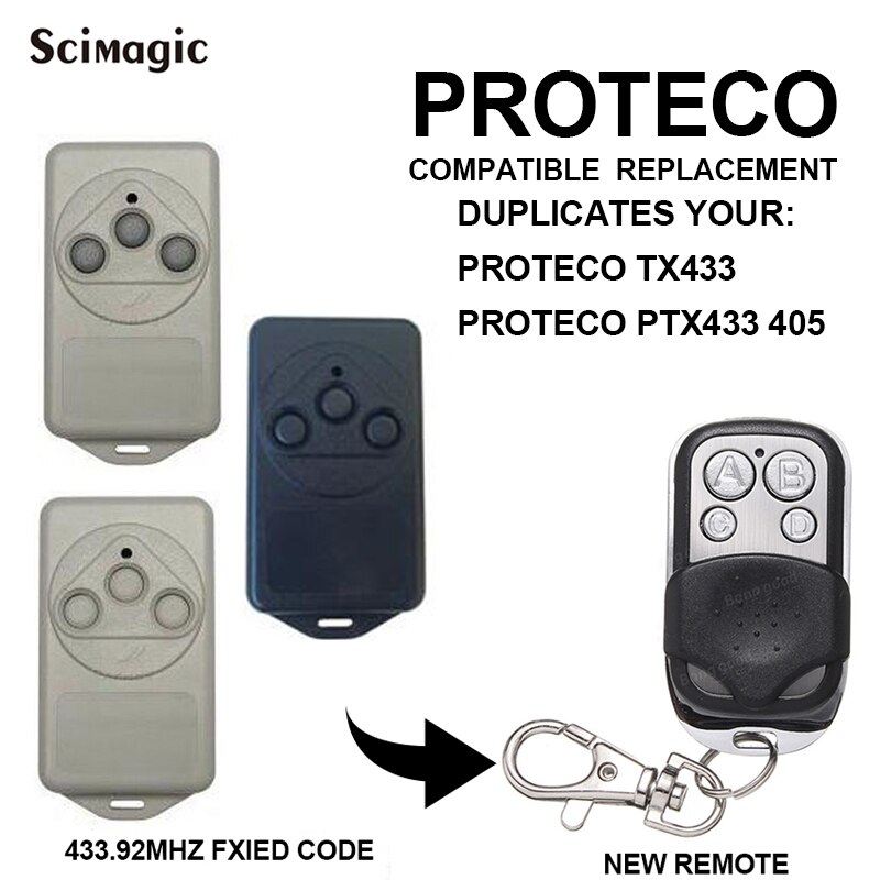 PROTECO TX433/ PTX433 405/PTX433 AZUL Garage Door Remote Control 433.92MHZ Fixed Code Door Command Transmitter Keychain