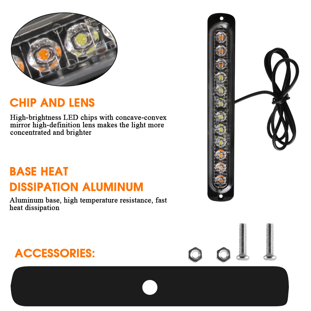 12 LED-Blitzwarnleuchte, weiß, verrotten, blau, LED-Seitenlicht, Rücklicht, 18 Blinkmodi für Auto, LKW, Licht, Polizeilichter, 12 V, 24 V