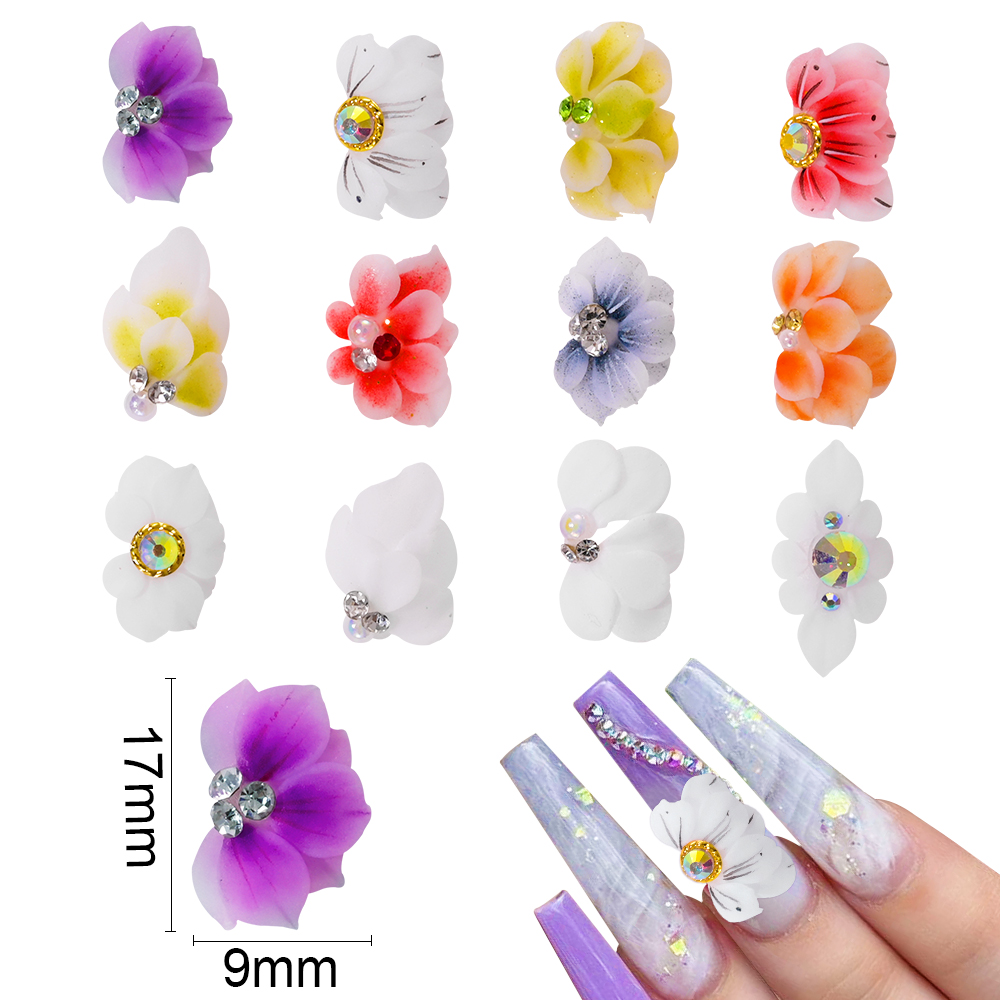 Flores acrílicas 3D para uñas, abalorio para uñas, joyería de perlas pura hecha a mano, accesorios de diamantes de imitación, de flores múltiples, decoración de uñas, 1 ud.