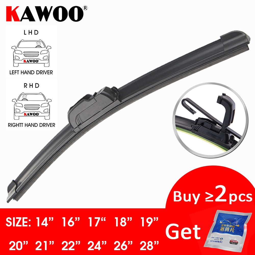 KAWOO Car Wiper Blade U Hook Universal Frameless Bracketless Rubber Car Windshield Wipe Blades 14"16"17"18"19"20"21"22"24"26"28"