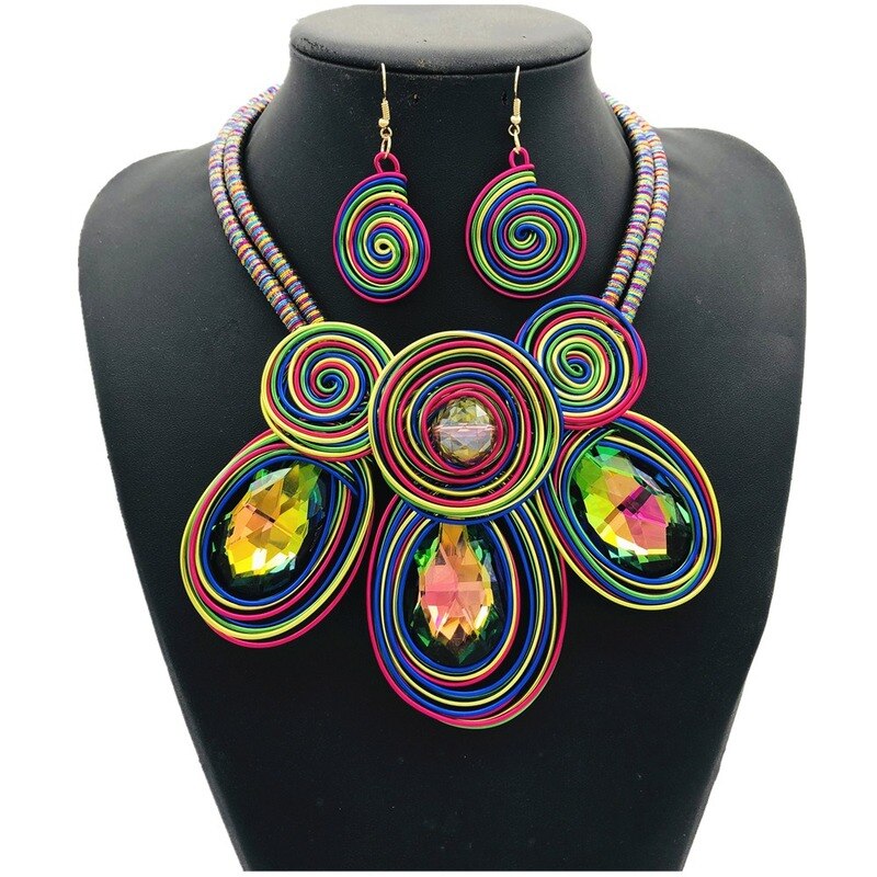 Kristall-halskette und ohrring-sets, damenschmuck, auffällige choker-halskette und ohrringe, party-accessoires
