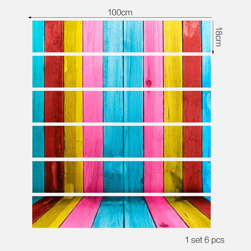 Autocollant 3D en PVC auto-adhésif pour escaliers, 6 pièces, mosaïque pour décoration de maison, escaliers, marches d&#39;escalier, décoration de noël: Colored wooden plank