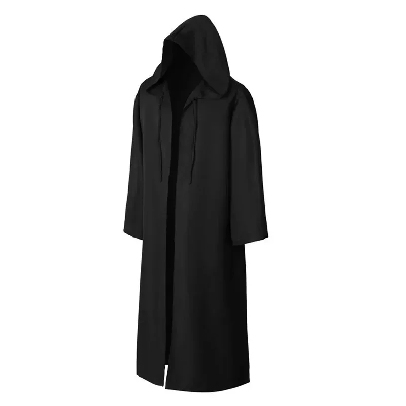 Halloween manto cosplay traje adultos feiticeiro camisa longa com capuz preto robe traje feiticeiro túnica com capuz robe