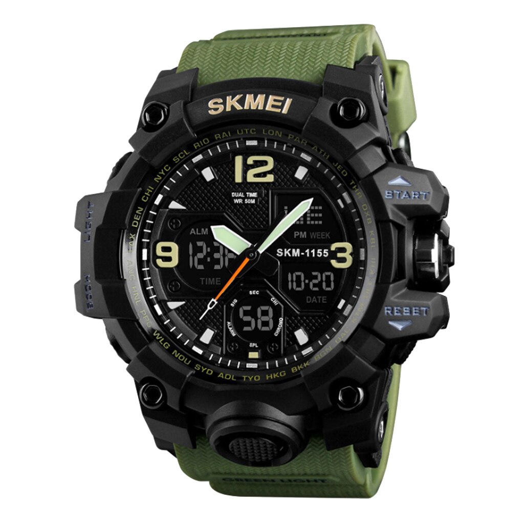 50M Waterdichte Heren Sport Digitale Horloge Analoge Digitale Horloge Met Dual Time Display El Backlight Chrono Alarm