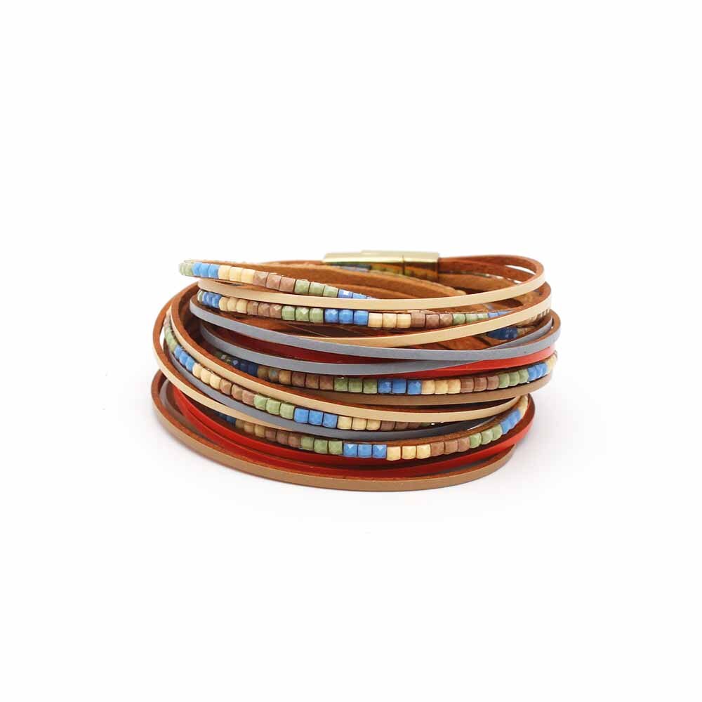 2021 nuovi braccialetti in pelle di menta Boho per donna moda donna strisce sottili multistrato bracciale avvolgente largo regalo gioielli femminili: Default Title