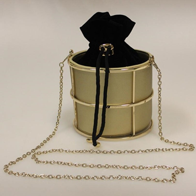 Mulheres balde de metal crossbody saco moda carteira de luxo festa formatura elegante senhora birdcage sacos de noite casual corda mini garras: Gold O Chain