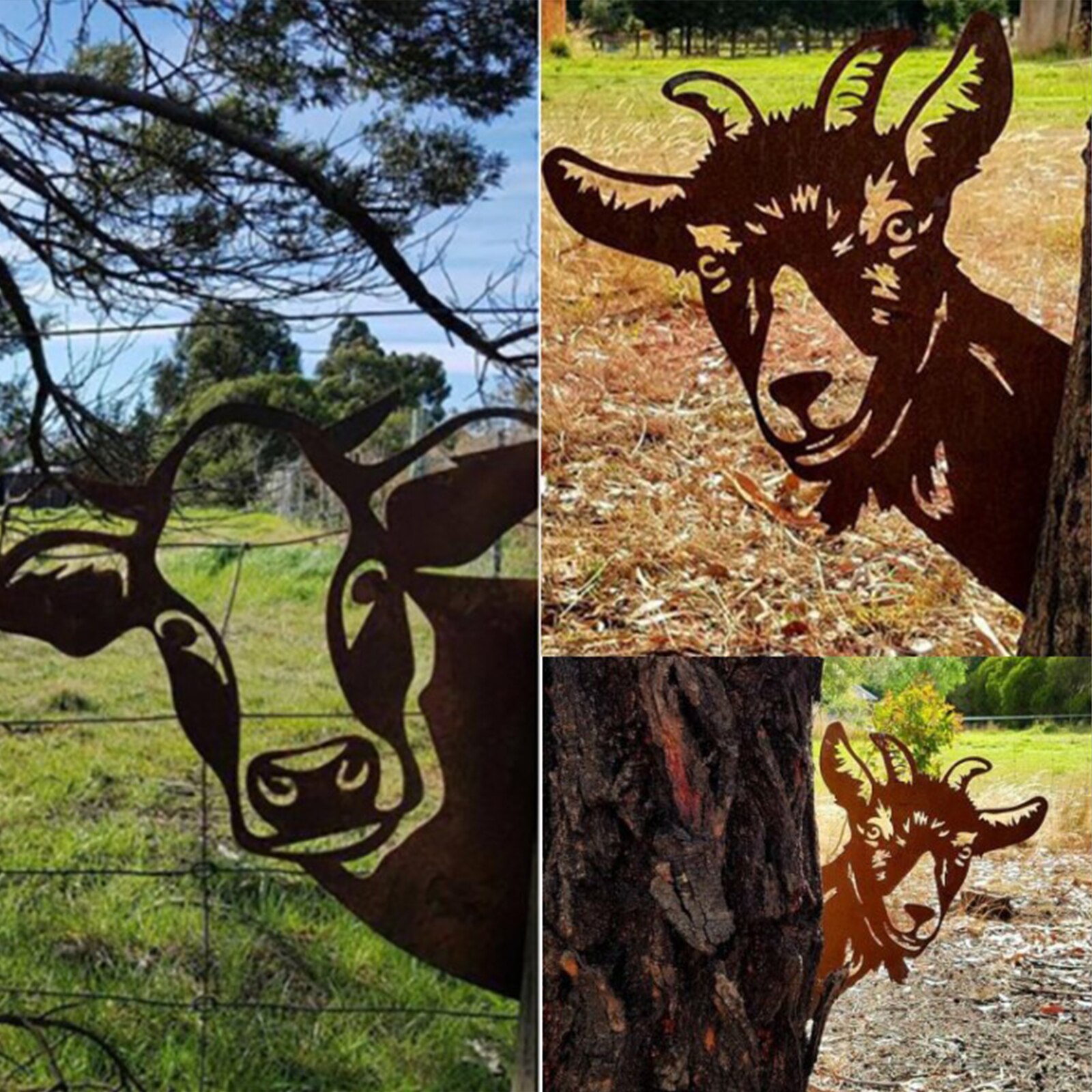 Metal Fram Animal Garden Ornament Rusty Animal Scout Stake Rust Figure Statue for Outdoor Courtyard Adornments